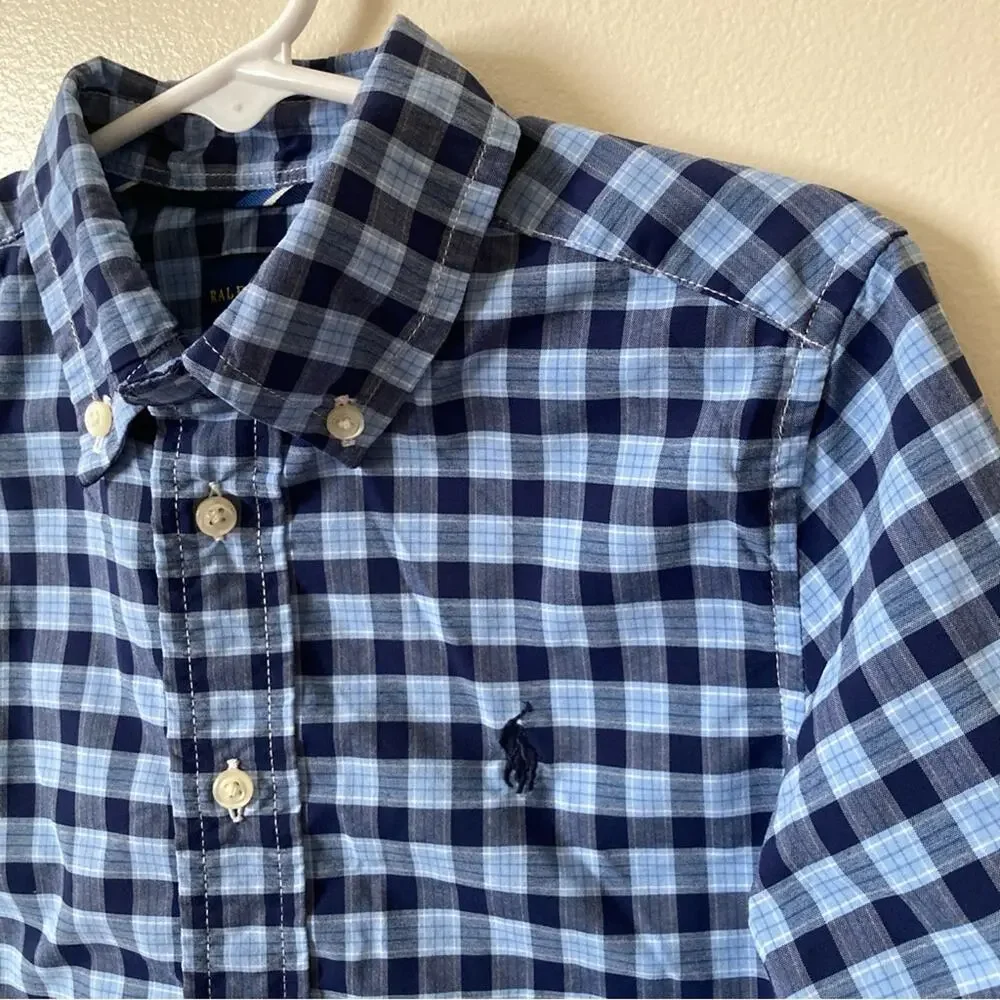 Ralph Lauren Boys Size 5 Plaid Button Down Shirt Blue Lightweight Preppy Classic